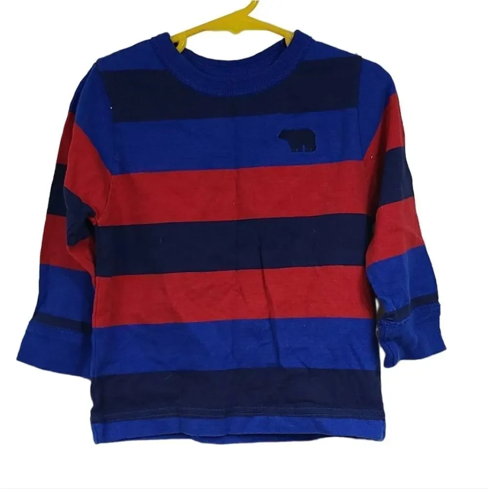 Boys 3T Toddler Blue Striped Long Sleeve Cotton T-Shirt Baby Clothes Shirts Tops
